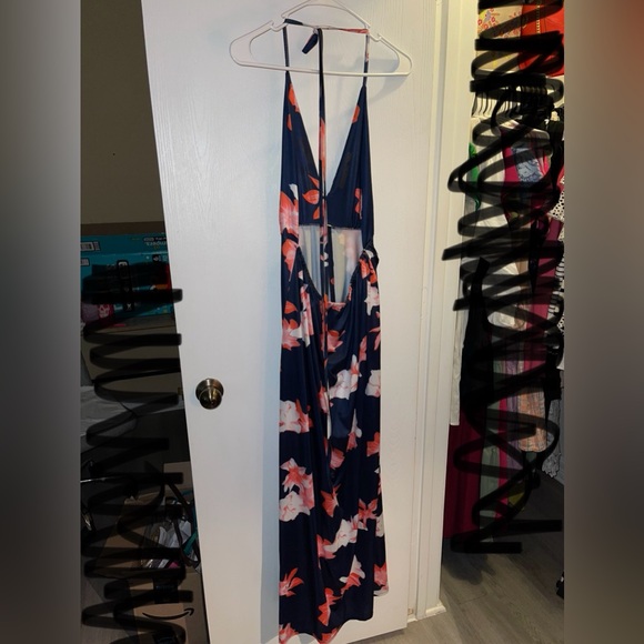 Floral Maxi Dress - Navy and Pink - Picture 2 of 2
